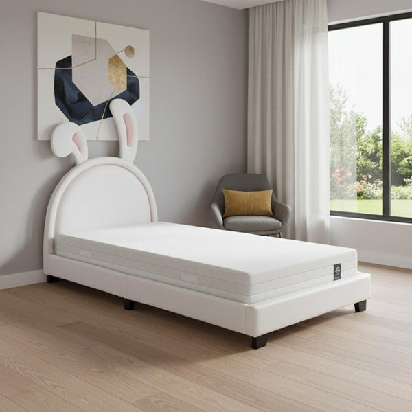 HomeRoots White Faux Leather Upholstered Twin Bed Frame - Modern Cozy Design with Sturdy Support & Style 606926