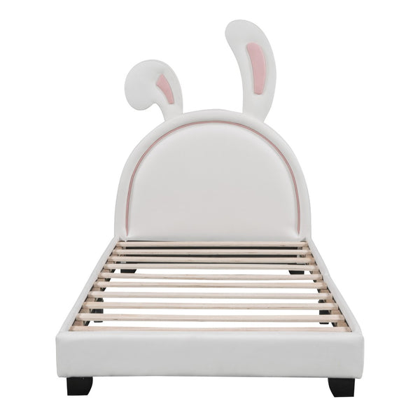 HomeRoots White Faux Leather Upholstered Twin Bed Frame - Modern Cozy Design with Sturdy Support & Style 606926
