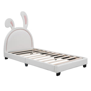 HomeRoots White Faux Leather Upholstered Twin Bed Frame - Modern Cozy Design with Sturdy Support & Style 606926
