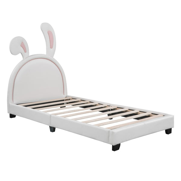 HomeRoots White Faux Leather Upholstered Twin Bed Frame - Modern Cozy Design with Sturdy Support & Style 606926