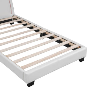 HomeRoots White Faux Leather Upholstered Twin Bed Frame - Modern Cozy Design with Sturdy Support & Style 606926