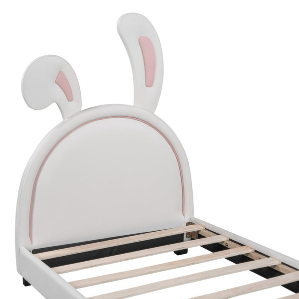 HomeRoots White Faux Leather Upholstered Twin Bed Frame - Modern Cozy Design with Sturdy Support & Style 606926