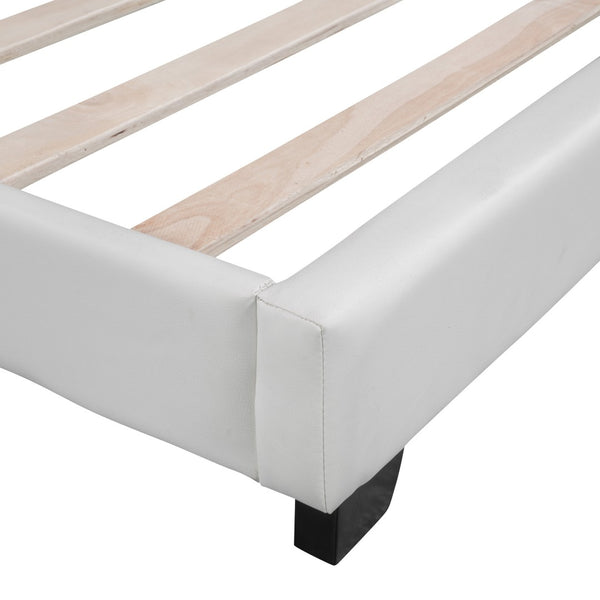 HomeRoots White Faux Leather Upholstered Twin Bed Frame - Modern Cozy Design with Sturdy Support & Style 606926