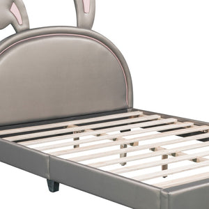 HomeRoots Gray Faux Leather Upholstered Full Bed Frame - Modern Comfort, Durable Design & No Box Spring Needed 606927