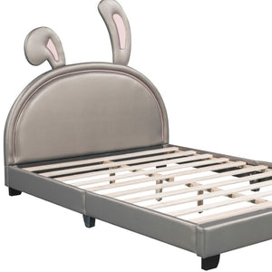 HomeRoots Gray Faux Leather Upholstered Full Bed Frame - Modern Comfort, Durable Design & No Box Spring Needed 606927