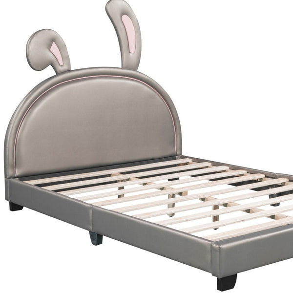 HomeRoots Gray Faux Leather Upholstered Full Bed Frame - Modern Comfort, Durable Design & No Box Spring Needed 606927