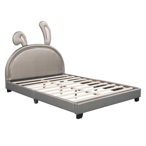 HomeRoots Gray Faux Leather Upholstered Full Bed Frame - Modern Comfort, Durable Design & No Box Spring Needed 606927