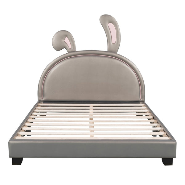 HomeRoots Gray Faux Leather Upholstered Full Bed Frame - Modern Comfort, Durable Design & No Box Spring Needed 606927