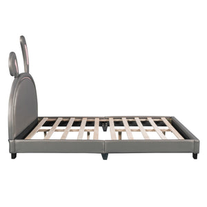 HomeRoots Gray Faux Leather Upholstered Full Bed Frame - Modern Comfort, Durable Design & No Box Spring Needed 606927