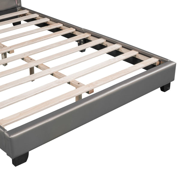 HomeRoots Gray Faux Leather Upholstered Full Bed Frame - Modern Comfort, Durable Design & No Box Spring Needed 606927