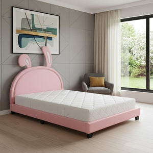 HomeRoots Pink Faux Leather Full Bed Frame - Stylish Modern Upholstered Design with Comfort & Durability! 606928