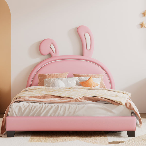 HomeRoots Pink Faux Leather Full Bed Frame - Stylish Modern Upholstered Design with Comfort & Durability! 606928