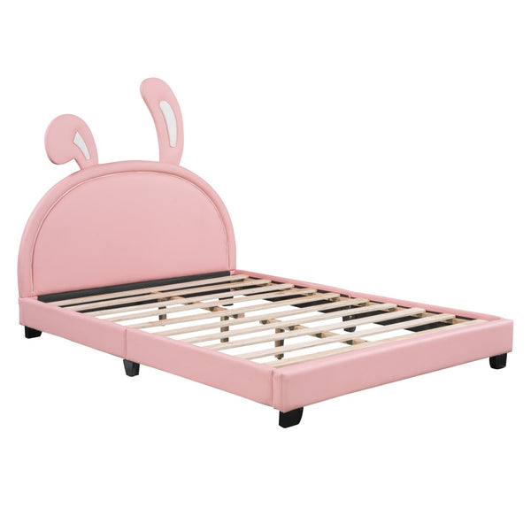 HomeRoots Pink Faux Leather Full Bed Frame - Stylish Modern Upholstered Design with Comfort & Durability! 606928