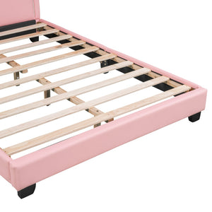 HomeRoots Pink Faux Leather Full Bed Frame - Stylish Modern Upholstered Design with Comfort & Durability! 606928
