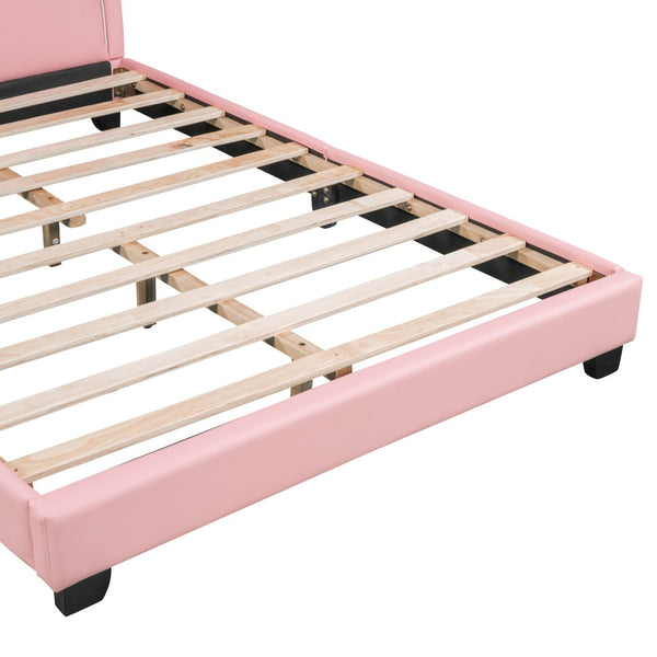 HomeRoots Pink Faux Leather Full Bed Frame - Stylish Modern Upholstered Design with Comfort & Durability! 606928