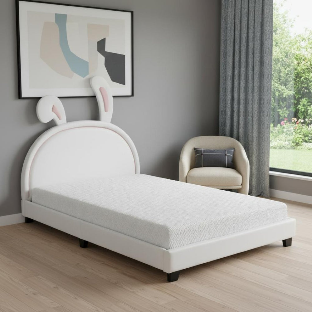 HomeRoots White Faux Leather Upholstered Full Bed Frame - Elegant, Durable, and Comfortable Modern Design 606929
