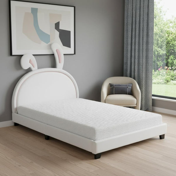 HomeRoots White Faux Leather Upholstered Full Bed Frame - Elegant, Durable, and Comfortable Modern Design 606929