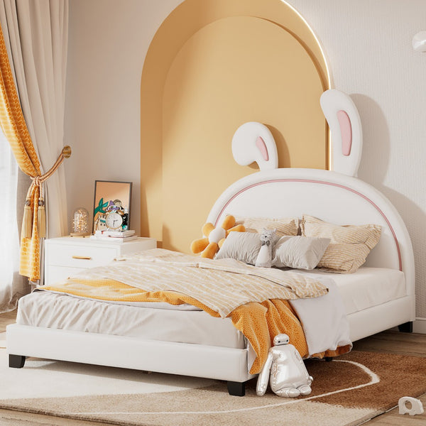 HomeRoots White Faux Leather Upholstered Full Bed Frame - Elegant, Durable, and Comfortable Modern Design 606929