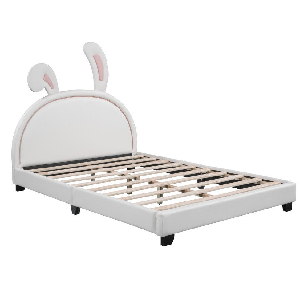 HomeRoots White Faux Leather Upholstered Full Bed Frame - Elegant, Durable, and Comfortable Modern Design 606929