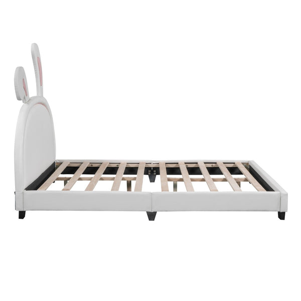 HomeRoots White Faux Leather Upholstered Full Bed Frame - Elegant, Durable, and Comfortable Modern Design 606929