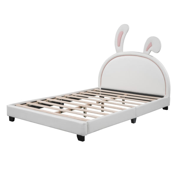 HomeRoots White Faux Leather Upholstered Full Bed Frame - Elegant, Durable, and Comfortable Modern Design 606929