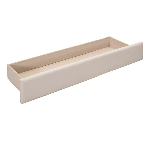 HomeRoots Beige Upholstered Queen Bed Frame with Tufted Design & Storage Drawer for a Cozy Bedroom Setup 606930