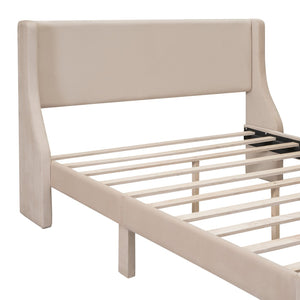 HomeRoots Beige Upholstered Queen Bed Frame with Tufted Design & Storage Drawer for a Cozy Bedroom Setup 606930