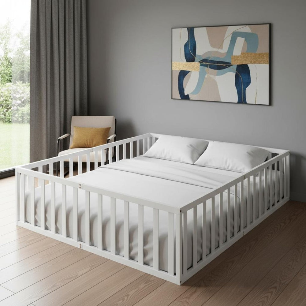 HomeRoots White Wood Twin Bed Frame - Modern Design with Durable Support, Perfect for Any Bedroom Décor! 606932
