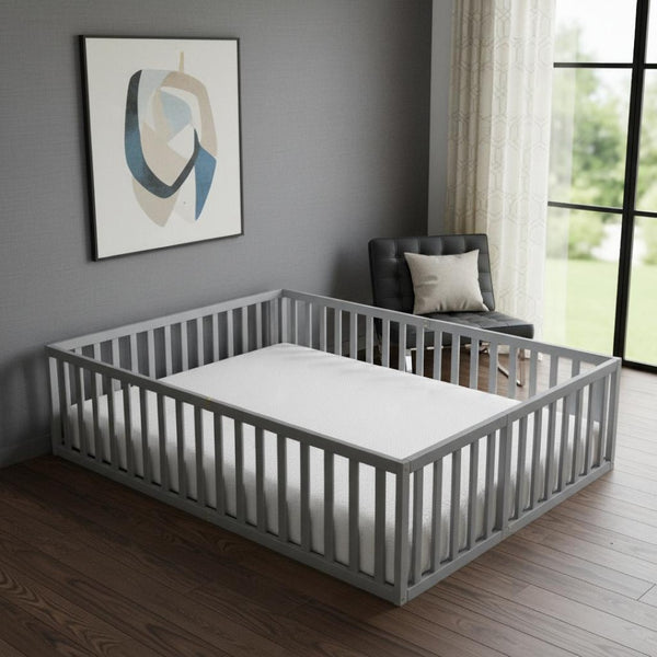 HomeRoots Gray Wood Queen Bed Frame - Modern Platform Design with Durable Support, Minimalist Style, Easy Setup 606939