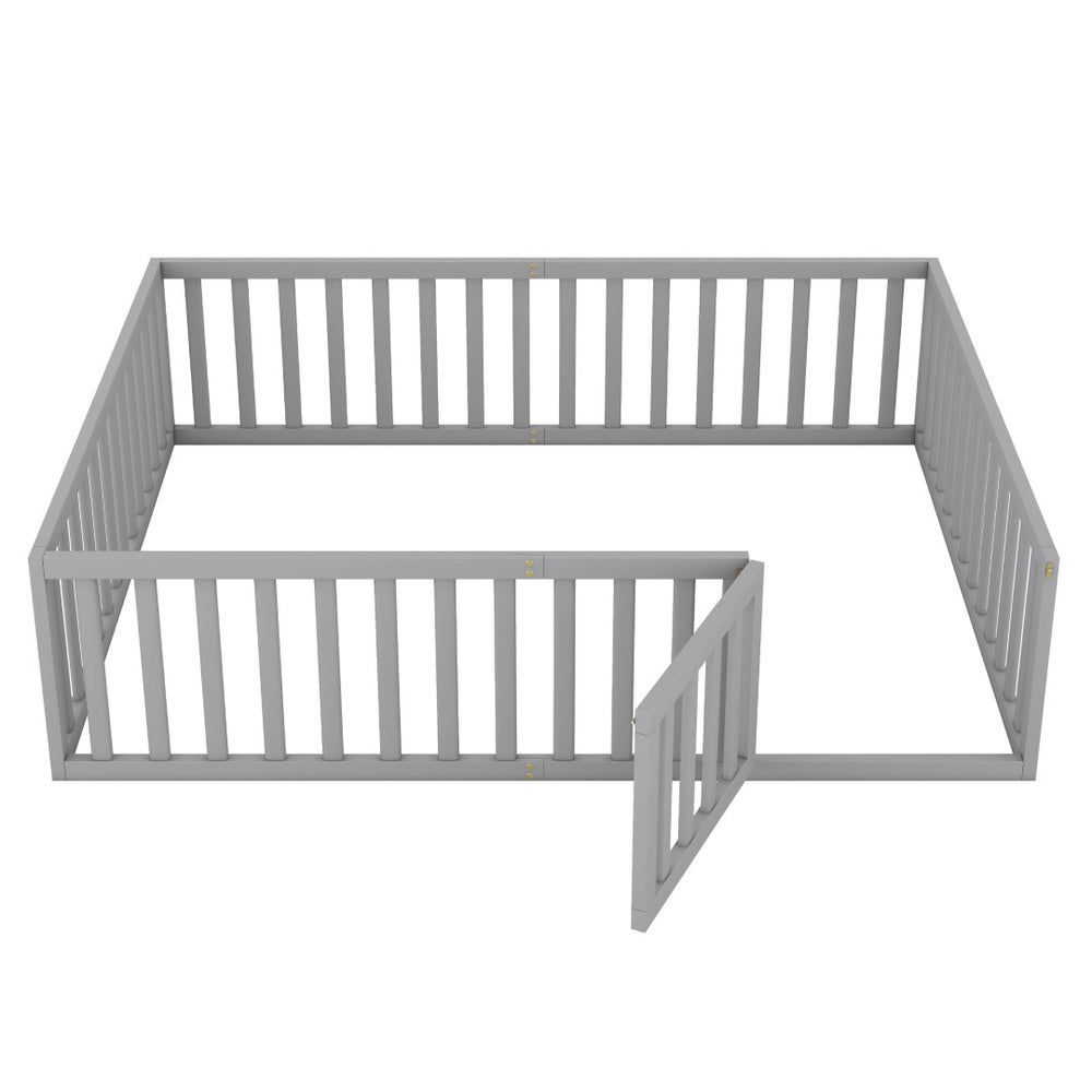HomeRoots Gray Wood Queen Bed Frame - Modern Platform Design with Durable Support, Minimalist Style, Easy Setup 606939