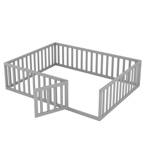 HomeRoots Gray Wood Queen Bed Frame - Modern Platform Design with Durable Support, Minimalist Style, Easy Setup 606939