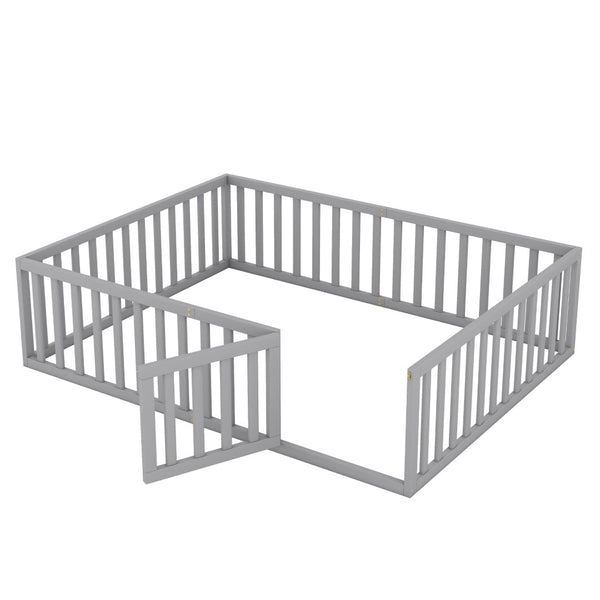 HomeRoots Gray Wood Queen Bed Frame - Modern Platform Design with Durable Support, Minimalist Style, Easy Setup 606939
