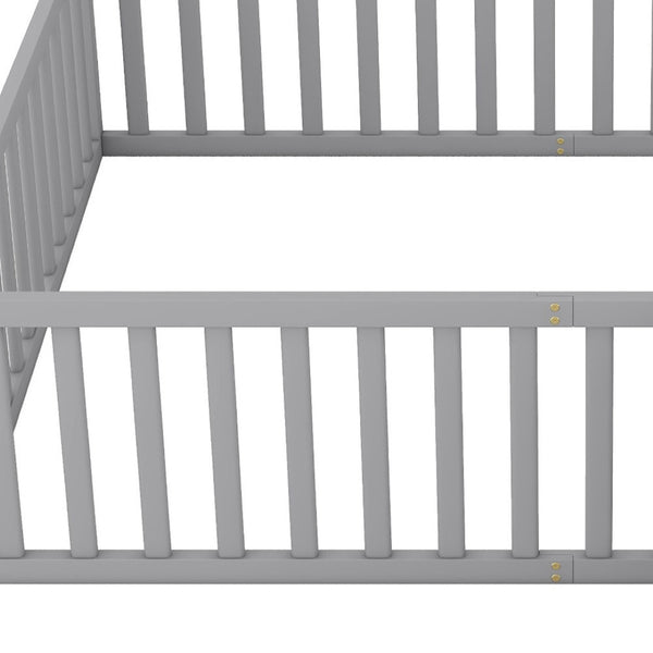 HomeRoots Gray Wood Queen Bed Frame - Modern Platform Design with Durable Support, Minimalist Style, Easy Setup 606939
