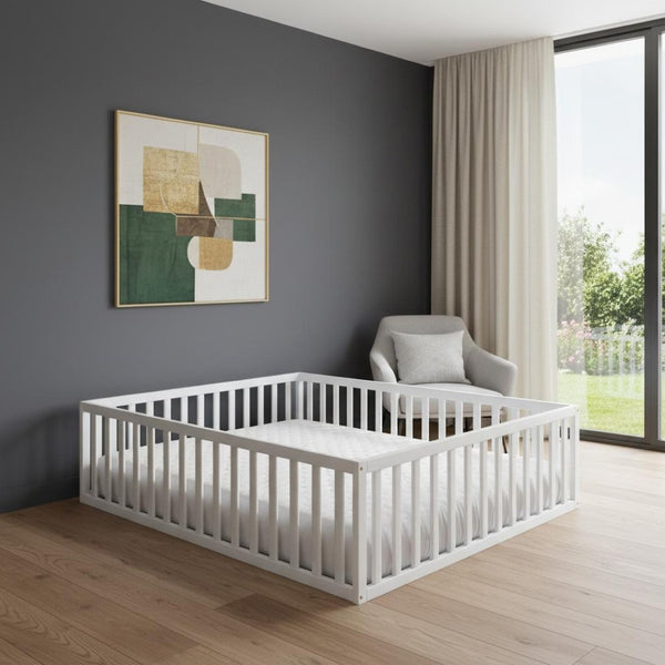 HomeRoots White Wood Queen Bed Frame - Modern Design with Sturdy Support, Perfect for Any Bedroom Décor Style 606940