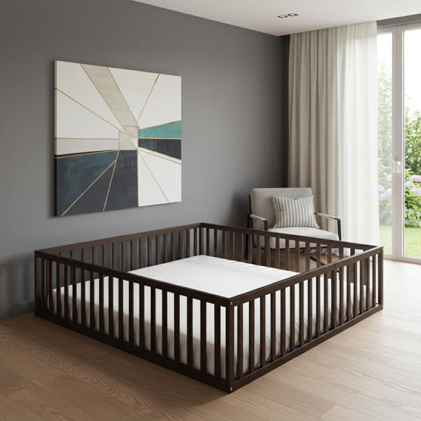 HomeRoots Walnut Wood Queen Bed Frame - Modern Design, Sturdy Support & Sleek Style for Your Dream Bedroom Decor 606941
