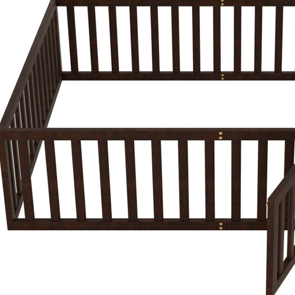 HomeRoots Walnut Wood Queen Bed Frame - Modern Design, Sturdy Support & Sleek Style for Your Dream Bedroom Decor 606941