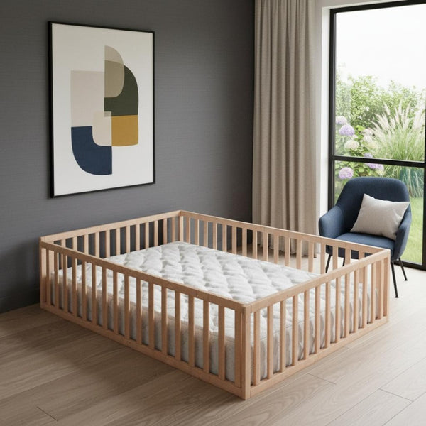 HomeRoots Natural Wood Queen Bed Frame - Modern Platform Design, Durable Craftsmanship & No Box Spring Needed 606942