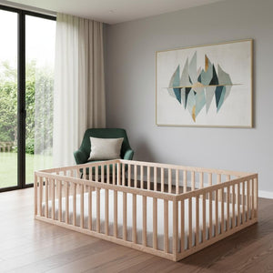HomeRoots Natural Wood Queen Bed Frame - Modern Platform Design, Durable Craftsmanship & No Box Spring Needed 606942