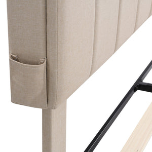 HomeRoots Beige Tufted Linen Full Bed Frame - Elegant Design with Built-in USB Port for Convenient Charging 606943