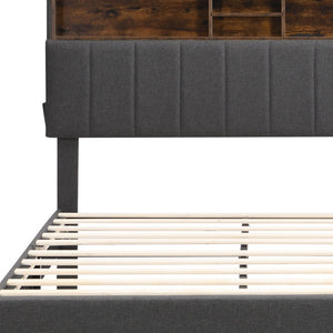 HomeRoots Gray Linen Upholstered Full Bed Frame - Modern Design, Durable Comfort & Stylish Support for Sleepers 606944