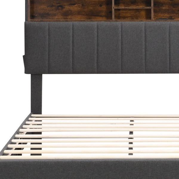 HomeRoots Gray Linen Upholstered Full Bed Frame - Modern Design, Durable Comfort & Stylish Support for Sleepers 606944