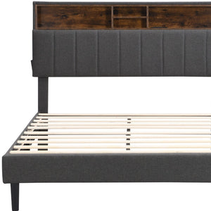 HomeRoots Gray Linen Upholstered Full Bed Frame - Modern Design, Durable Comfort & Stylish Support for Sleepers 606944