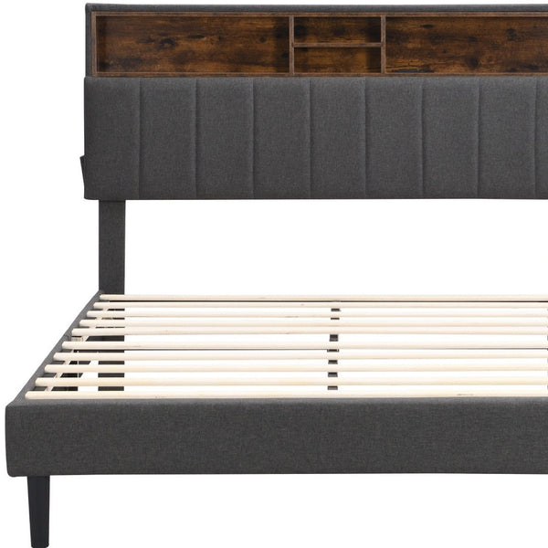 HomeRoots Gray Linen Upholstered Full Bed Frame - Modern Design, Durable Comfort & Stylish Support for Sleepers 606944