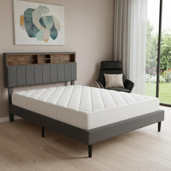 HomeRoots Gray Linen Upholstered Full Bed Frame - Modern Design, Durable Comfort & Stylish Support for Sleepers 606944