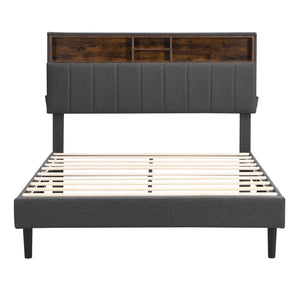 HomeRoots Gray Linen Upholstered Full Bed Frame - Modern Design, Durable Comfort & Stylish Support for Sleepers 606944