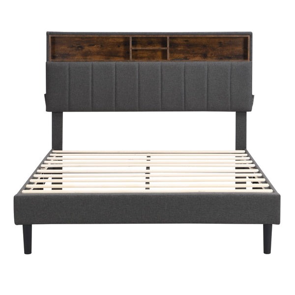 HomeRoots Gray Linen Upholstered Full Bed Frame - Modern Design, Durable Comfort & Stylish Support for Sleepers 606944