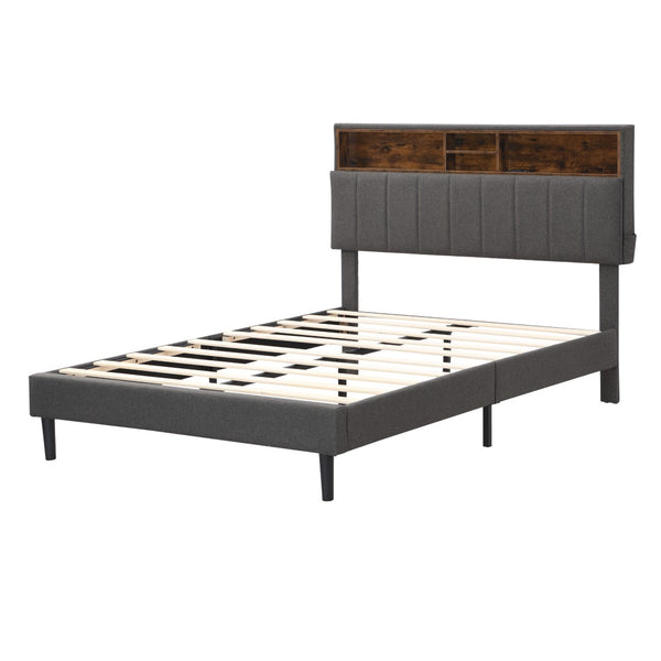 HomeRoots Gray Linen Upholstered Full Bed Frame - Modern Design, Durable Comfort & Stylish Support for Sleepers 606944