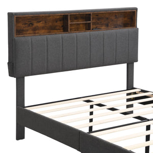 HomeRoots Gray Linen Upholstered Full Bed Frame - Modern Design, Durable Comfort & Stylish Support for Sleepers 606944