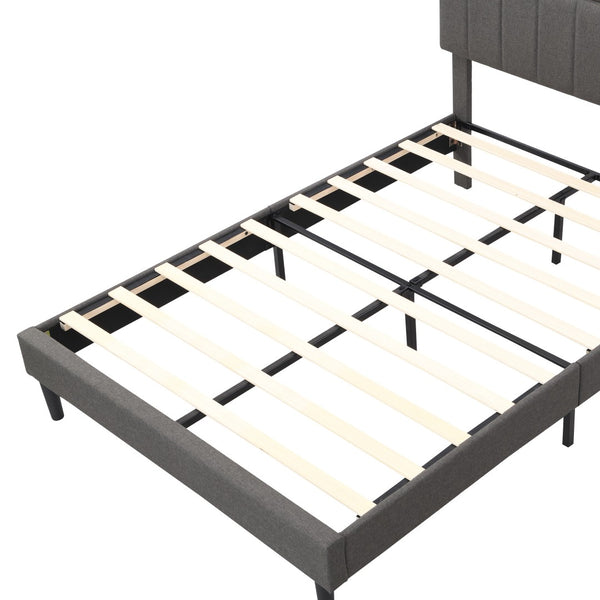 HomeRoots Gray Linen Upholstered Full Bed Frame - Modern Design, Durable Comfort & Stylish Support for Sleepers 606944