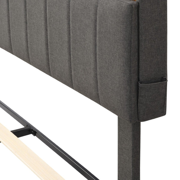 HomeRoots Gray Linen Upholstered Full Bed Frame - Modern Design, Durable Comfort & Stylish Support for Sleepers 606944